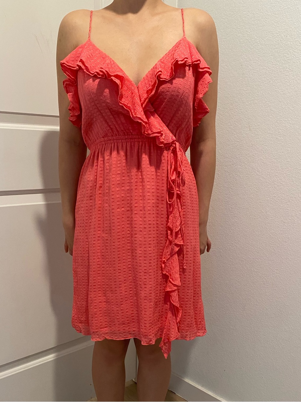 Milly Coral Ruffle Wrap Sundress